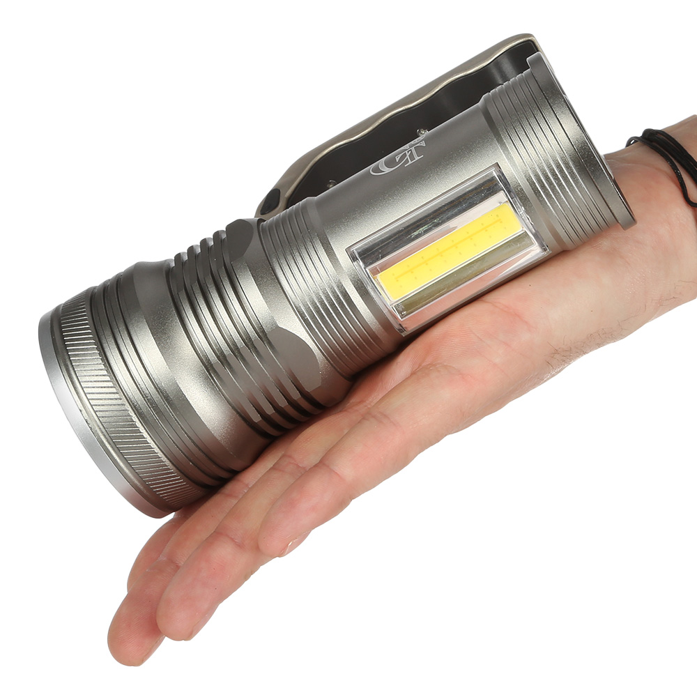LED-Taschenlampe COB Aluminium 8000 Lumen inkl. Akku und USB-Lader silber Bild 1