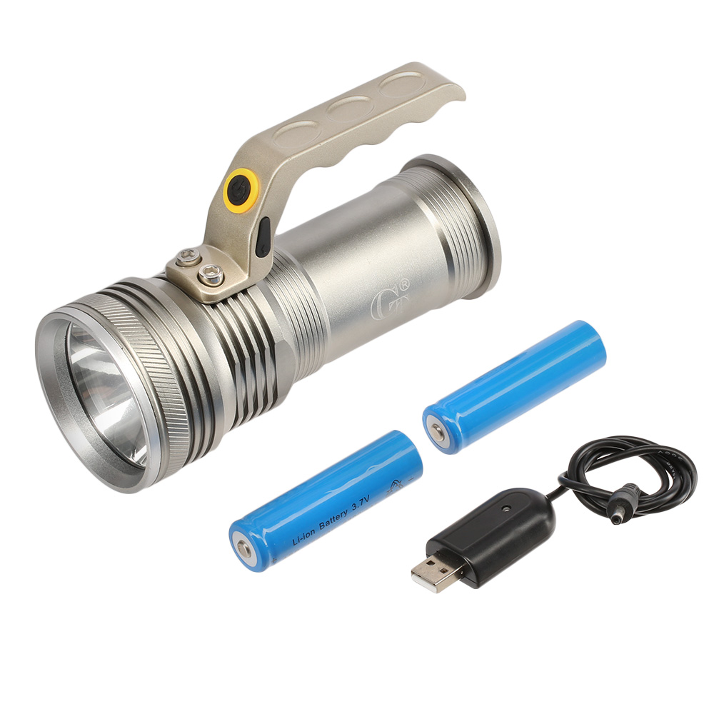 LED-Taschenlampe COB Aluminium 8000 Lumen inkl. Akku und USB-Lader silber Bild 1