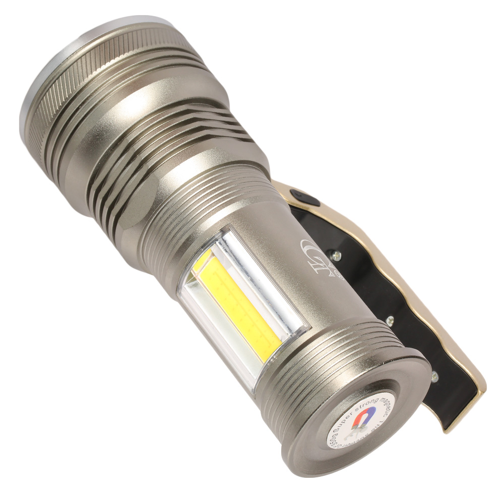 LED-Taschenlampe COB Aluminium 8000 Lumen inkl. Akku und USB-Lader silber Bild 1