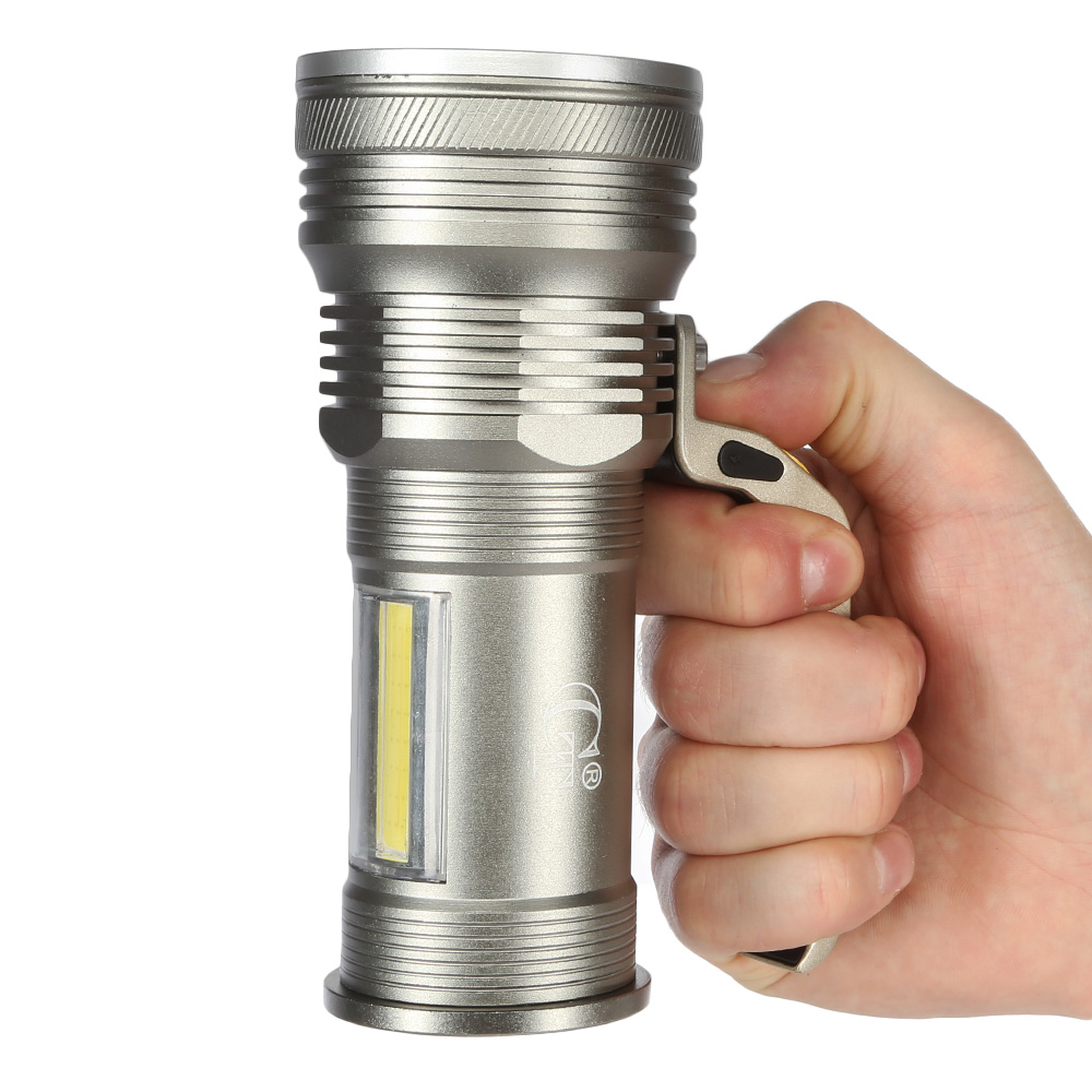 LED-Taschenlampe COB Aluminium 8000 Lumen inkl. Akku und USB-Lader silber Bild 1