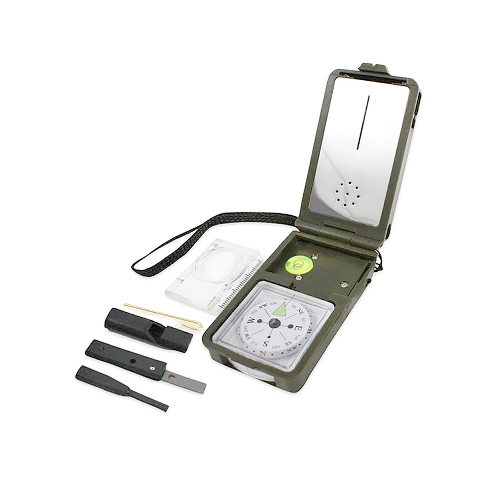 Fosco Multifunktionstool 10 in 1 oliv Thermometer, Hygrometer, LED Licht, Feuerstein...