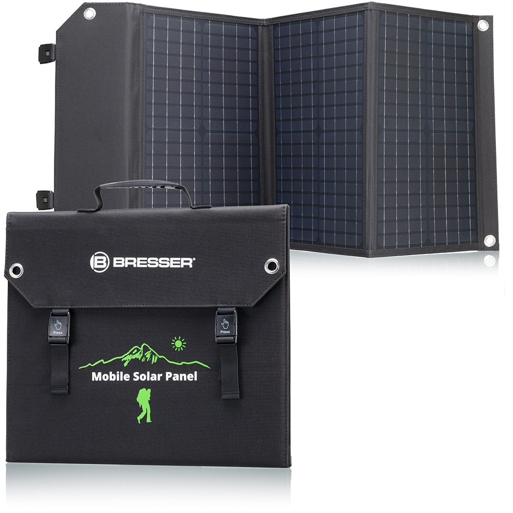 Bresser Mobiles Solar-Ladegerät 60 Watt mit USB- u. DC-Anschluss faltbar