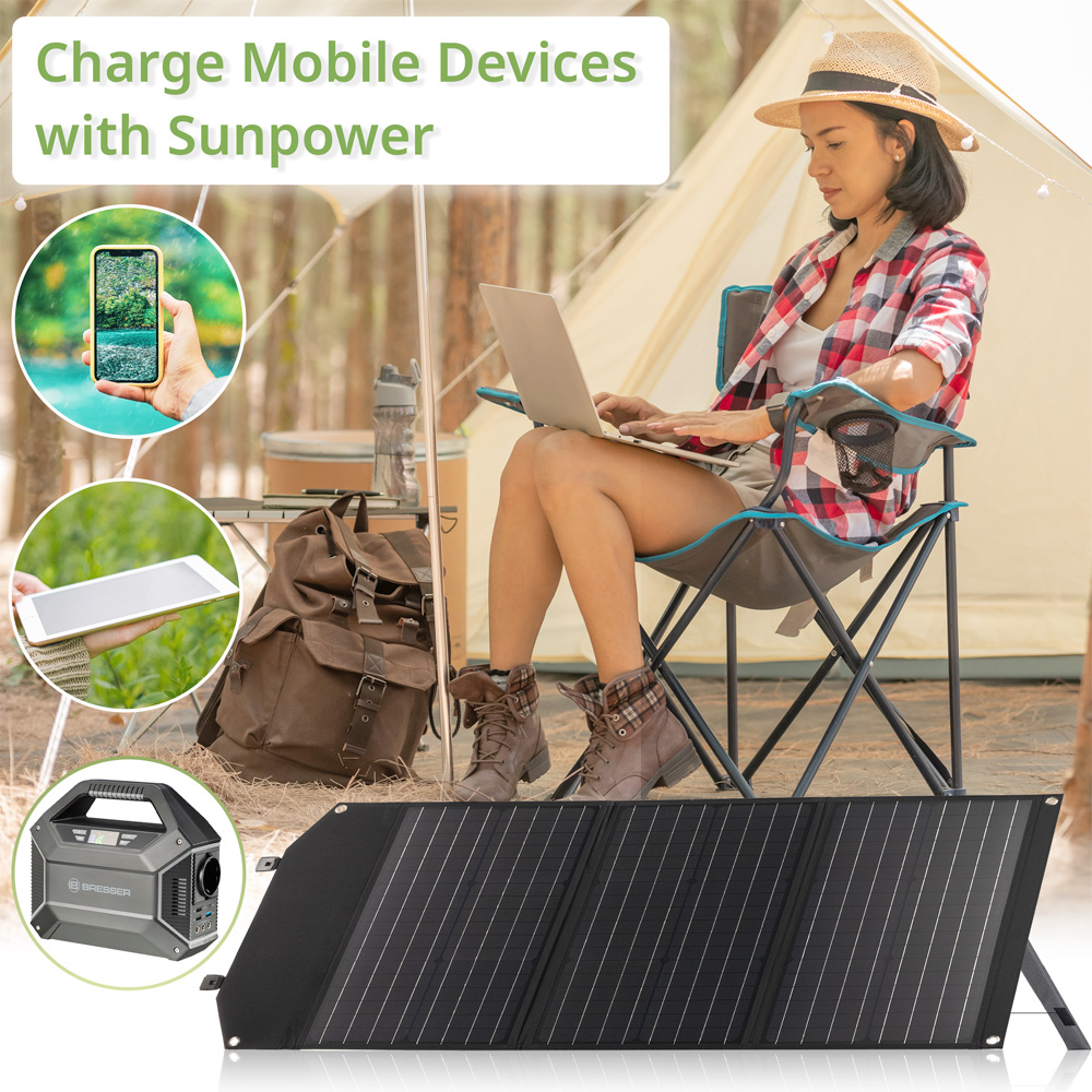 Bresser Mobiles Solar-Ladegerät 60 Watt mit USB- u. DC-Anschluss faltbar Bild 7
