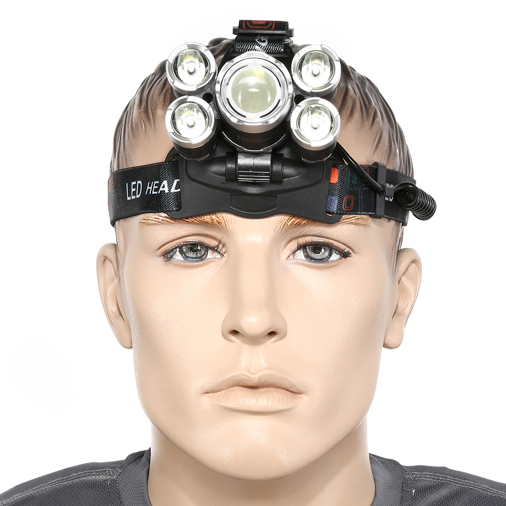 Bailong LED-Stirnlampe 5 LED + Sicherheitslicht inkl. Akku und Ladegerät schwarz Bild 1