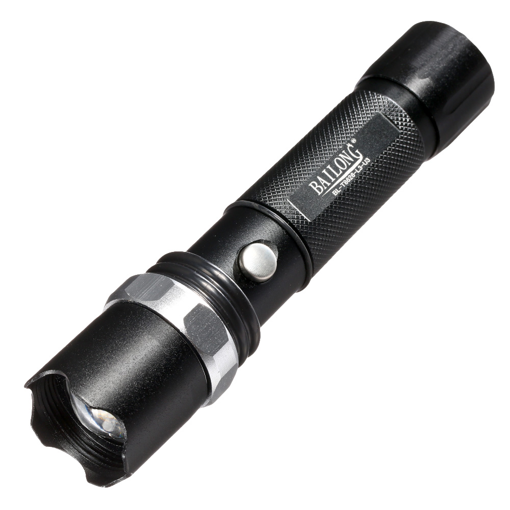 Bailong LED-Taschenlampe mit Zoom, Strobe schwarz inkl. Akku und Ladegerät