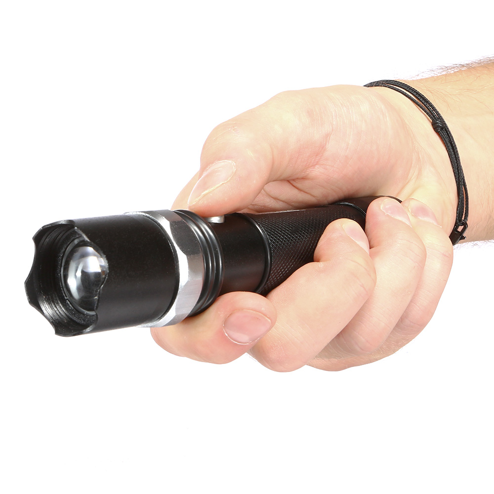 Bailong LED-Taschenlampe mit Zoom, Strobe schwarz inkl. Akku und Ladegerät Bild 1