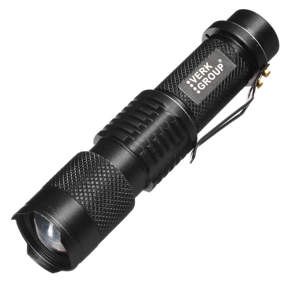 Bailong LED-Taschenlampe mit Zoom, Strobe und SOS schwarz inkl. Akku und Ladegerät