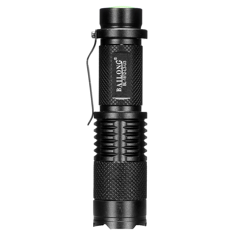 Bailong LED-Taschenlampe mit Zoom, Strobe und SOS schwarz inkl. Akku und Ladegerät Bild 1