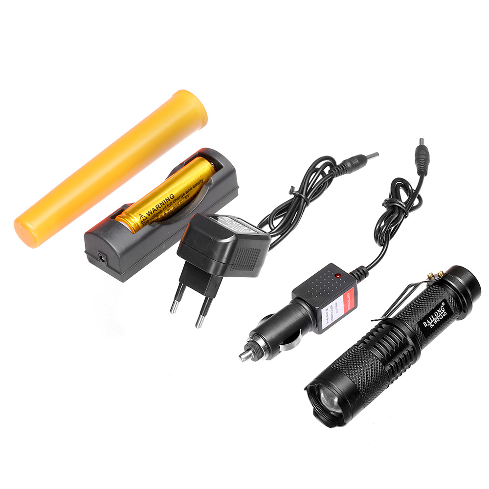 Bailong LED-Taschenlampe mit Zoom, Strobe und SOS schwarz inkl. Akku und Ladegert Bild 1