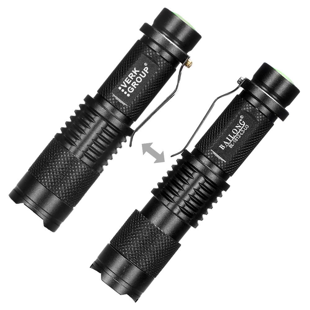 Bailong LED-Taschenlampe mit Zoom, Strobe und SOS schwarz inkl. Akku und Ladegert Bild 1