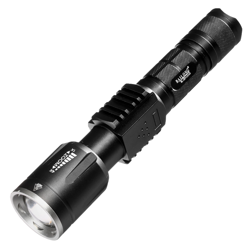 Bailong LED-Taschenlampe Tactical schwarz inkl. Kabelschalter, Akku und Ladegerät