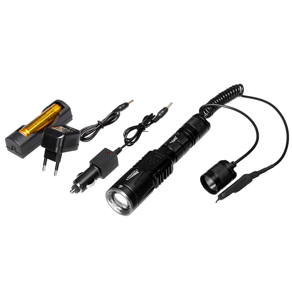 Bailong LED-Taschenlampe Tactical schwarz inkl. Kabelschalter, Akku und Ladegerät Bild 1
