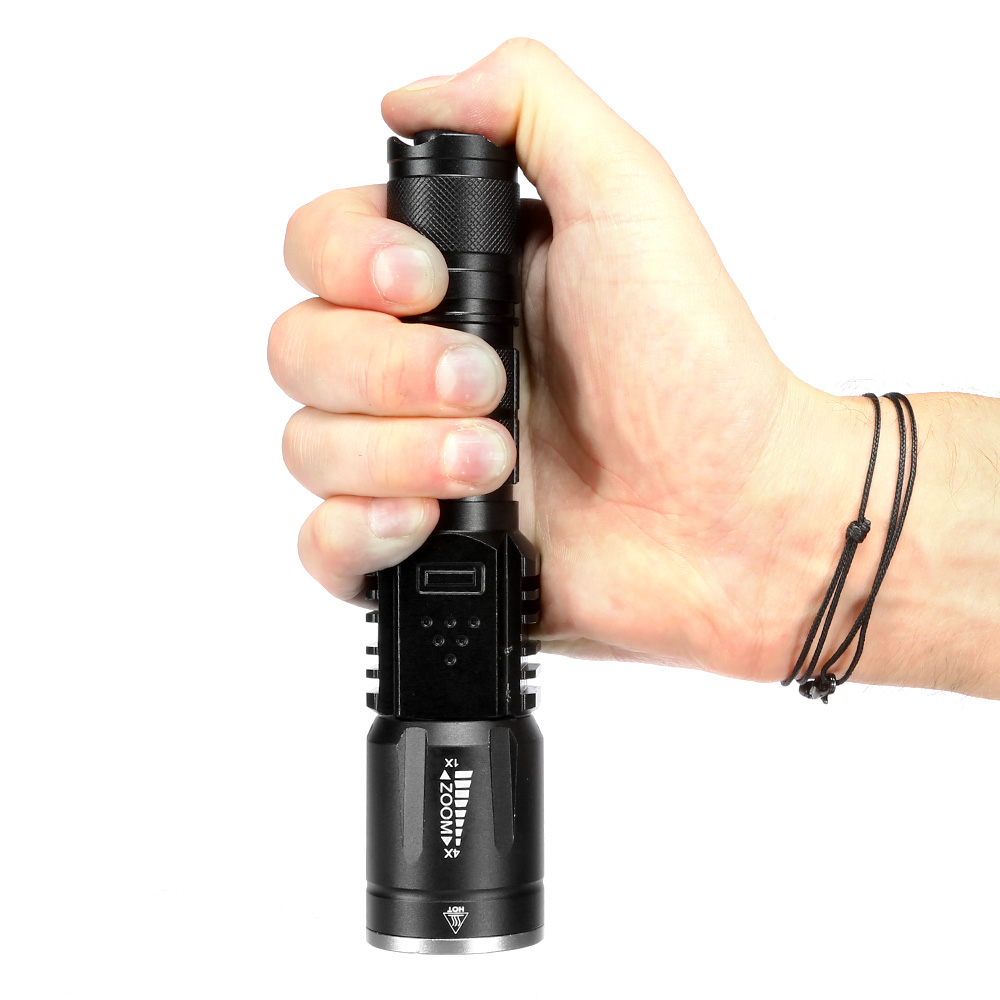 Bailong LED-Taschenlampe Tactical schwarz inkl. Kabelschalter, Akku und Ladegerät Bild 1