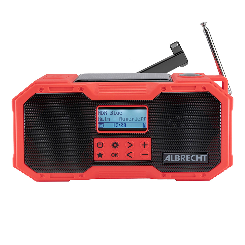 Notfall Outdoor-Kurbelradio, DAB,UKW, SOS-Alarm, PowerBank, Solar und Music Streaming per Bluetooth