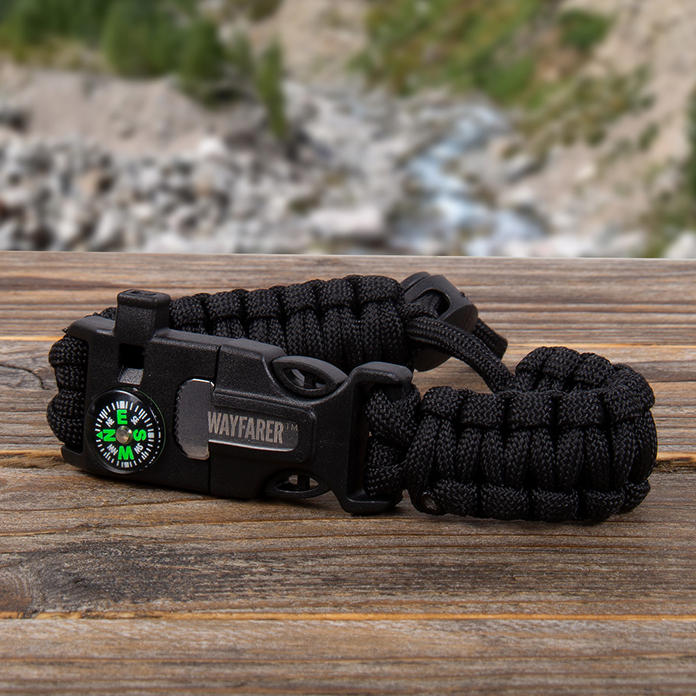 Campfire Survival Paracord Armband mit 5 Funktionen schwarz