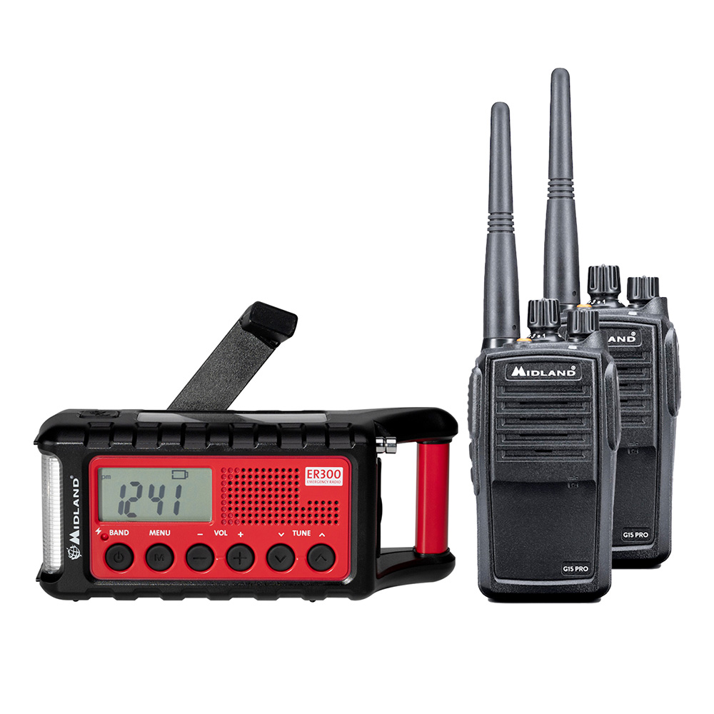 Midland Notfallset PMR-Premium 3 tlg. 2 x G15 Pro Funkgert und ER 300 Outdoor-Kurbelradio