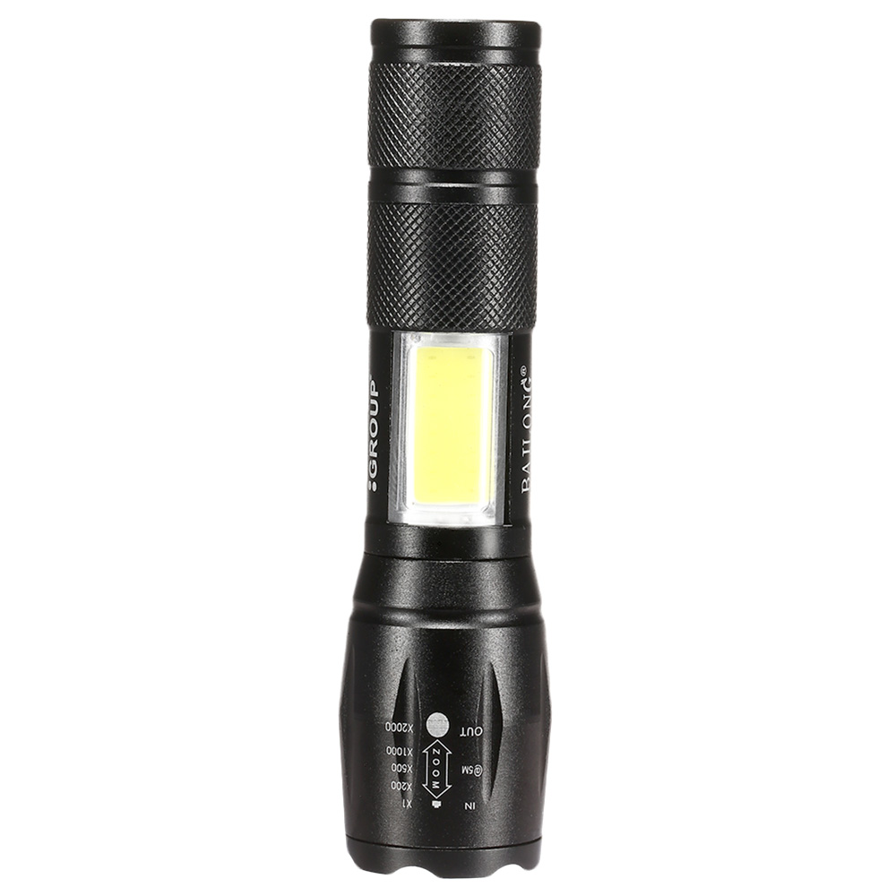 Bailong LED-Taschenlampe mit Zoom und COB LED schwarz inkl. Akku Bild 1