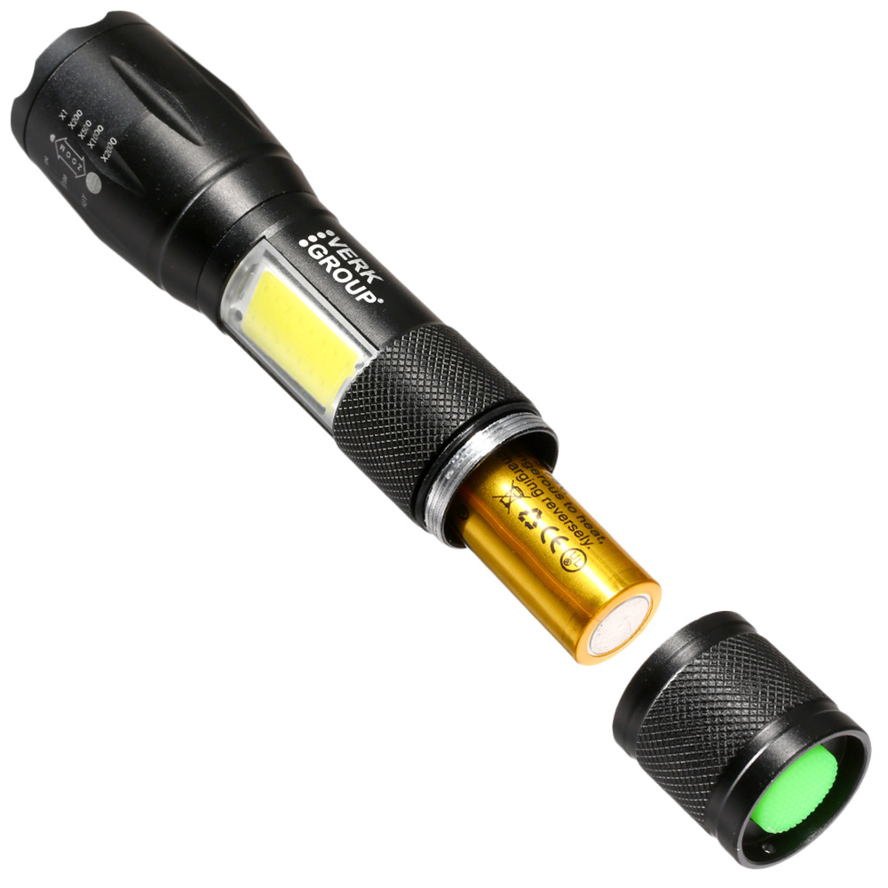 Bailong LED-Taschenlampe mit Zoom und COB LED schwarz inkl. Akku Bild 8