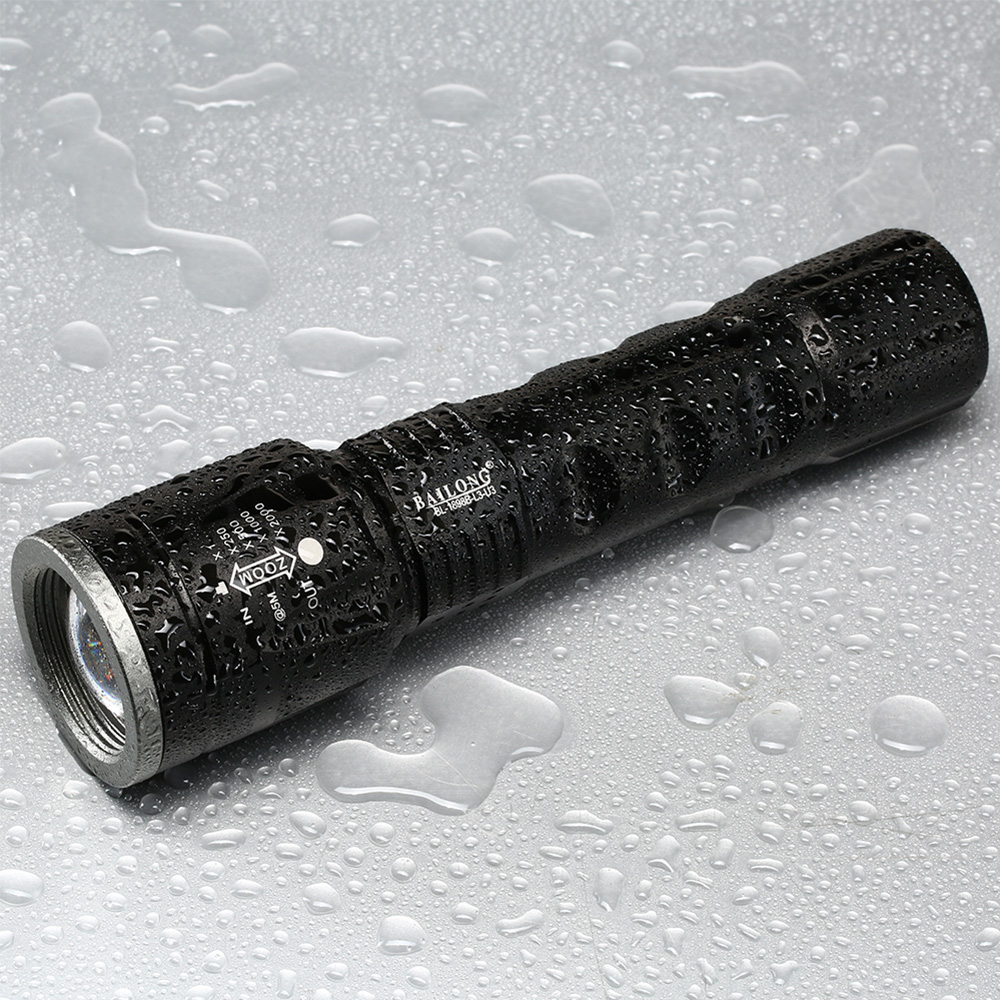 Bailong LED-Taschenlampe mit Zoom, Strobe und SOS schwarz inkl. Akku und Ladegerät Bild 2