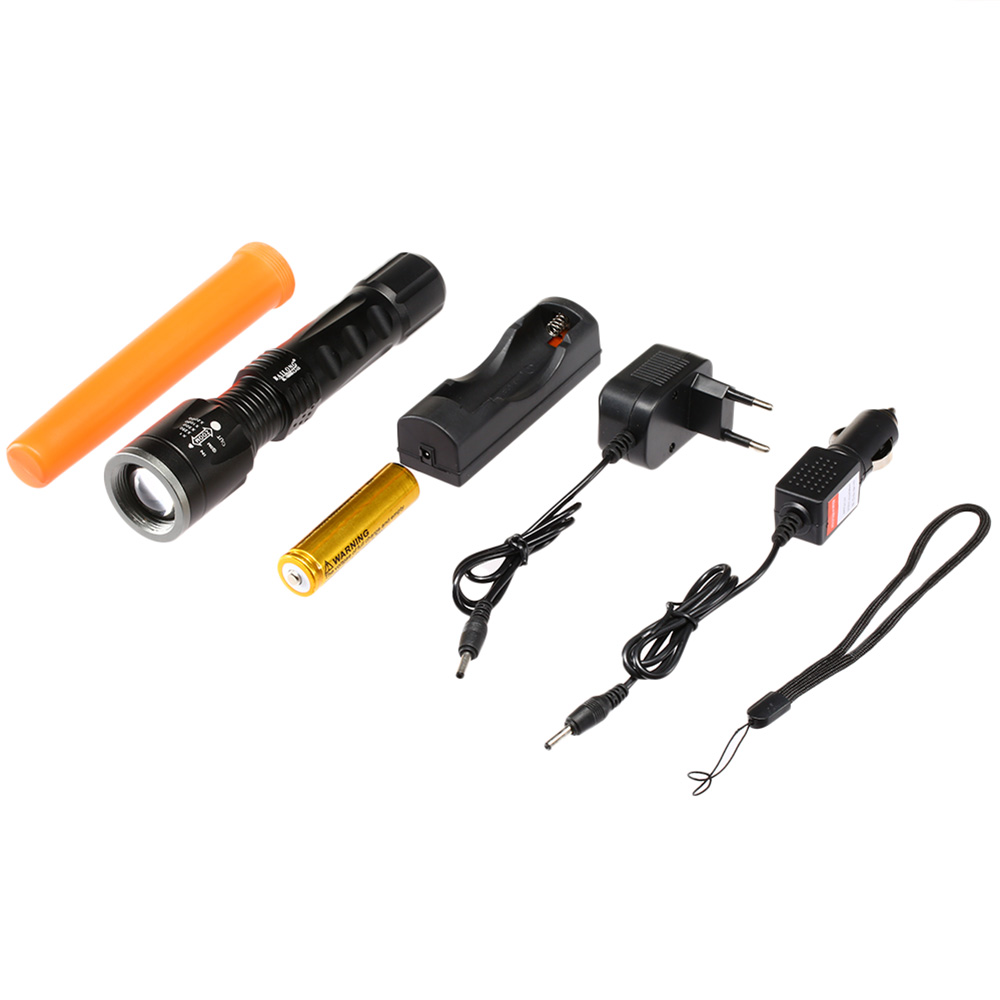 Bailong LED-Taschenlampe mit Zoom, Strobe und SOS schwarz inkl. Akku und Ladegert Bild 1