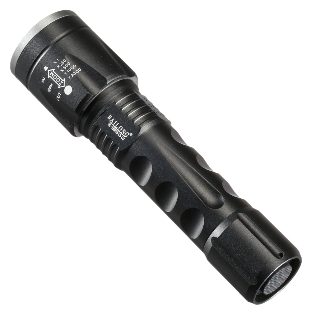 Bailong LED-Taschenlampe mit Zoom, Strobe und SOS schwarz inkl. Akku und Ladegert Bild 1