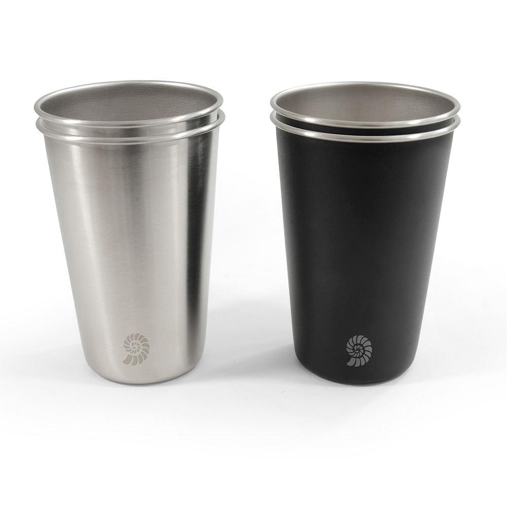 Origin Outdoors Edelstahlbecher Set Livingstone 4 Stck schwarz/silber
