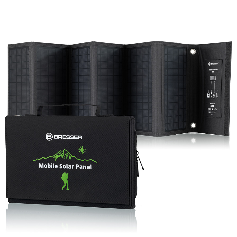 Bresser Mobiles Solar-Ladegerät 40 Watt mit USB- u. DC-Anschluss faltbar