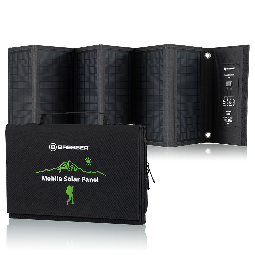 Bresser Mobiles Solar-Ladegert 40 Watt mit USB- u. DC-Anschluss faltbar
