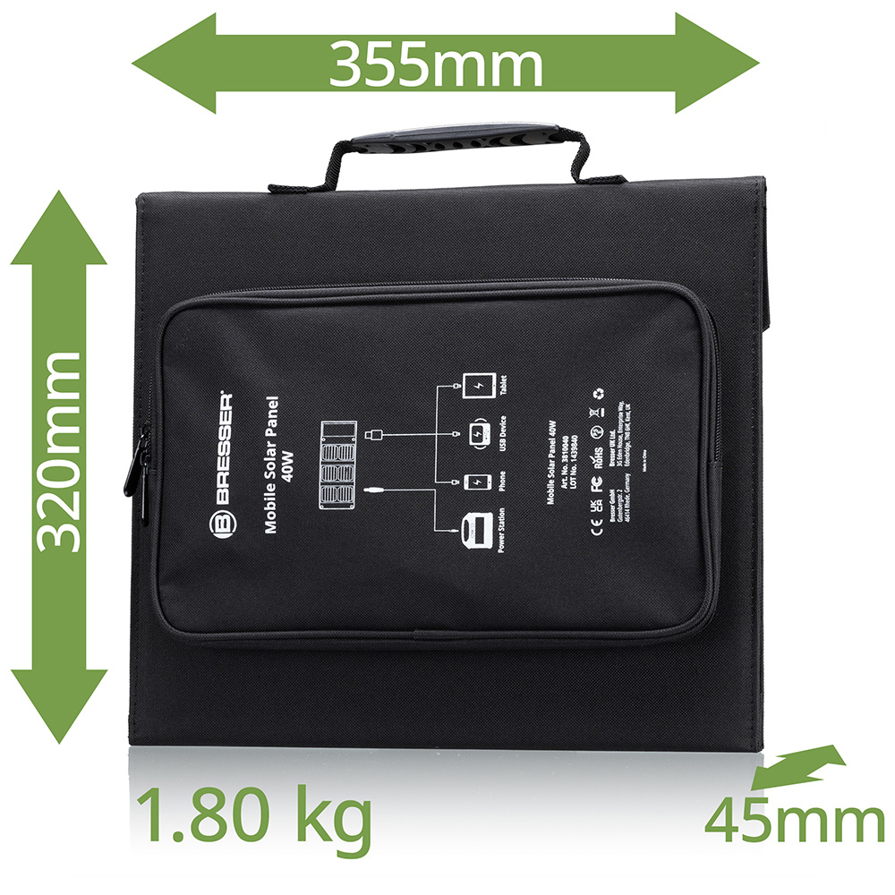 Bresser Mobiles Solar-Ladegert 40 Watt mit USB- u. DC-Anschluss faltbar Bild 1
