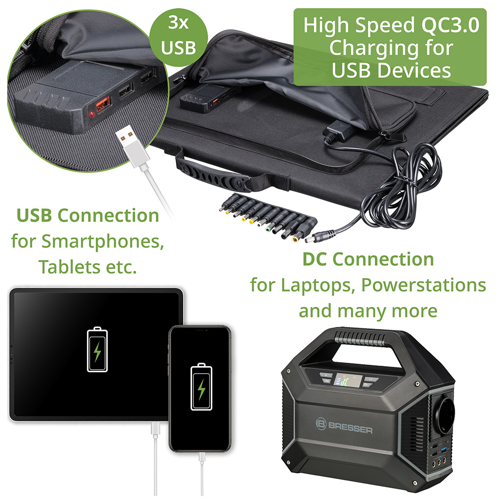 Bresser Mobiles Solar-Ladegerät 40 Watt mit USB- u. DC-Anschluss faltbar Bild 7