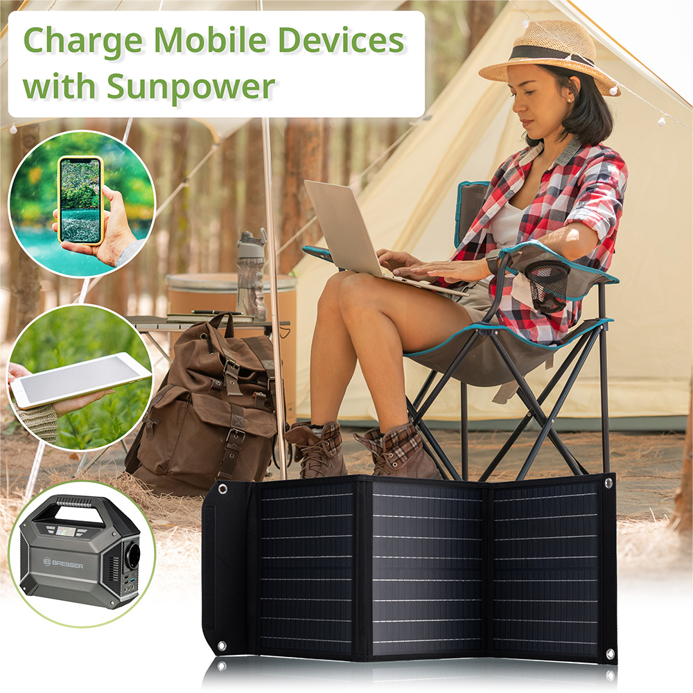 Bresser Mobiles Solar-Ladegert 40 Watt mit USB- u. DC-Anschluss faltbar Bild 1