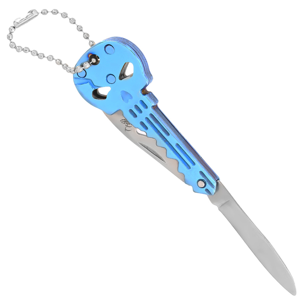 Schlsselanhnger Skull titanblau mit Messer und Flaschenffner Bild 1