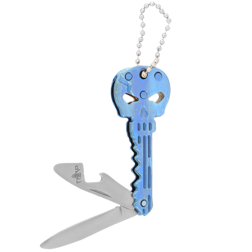 Schlsselanhnger Skull titanblau mit Messer und Flaschenffner Bild 2