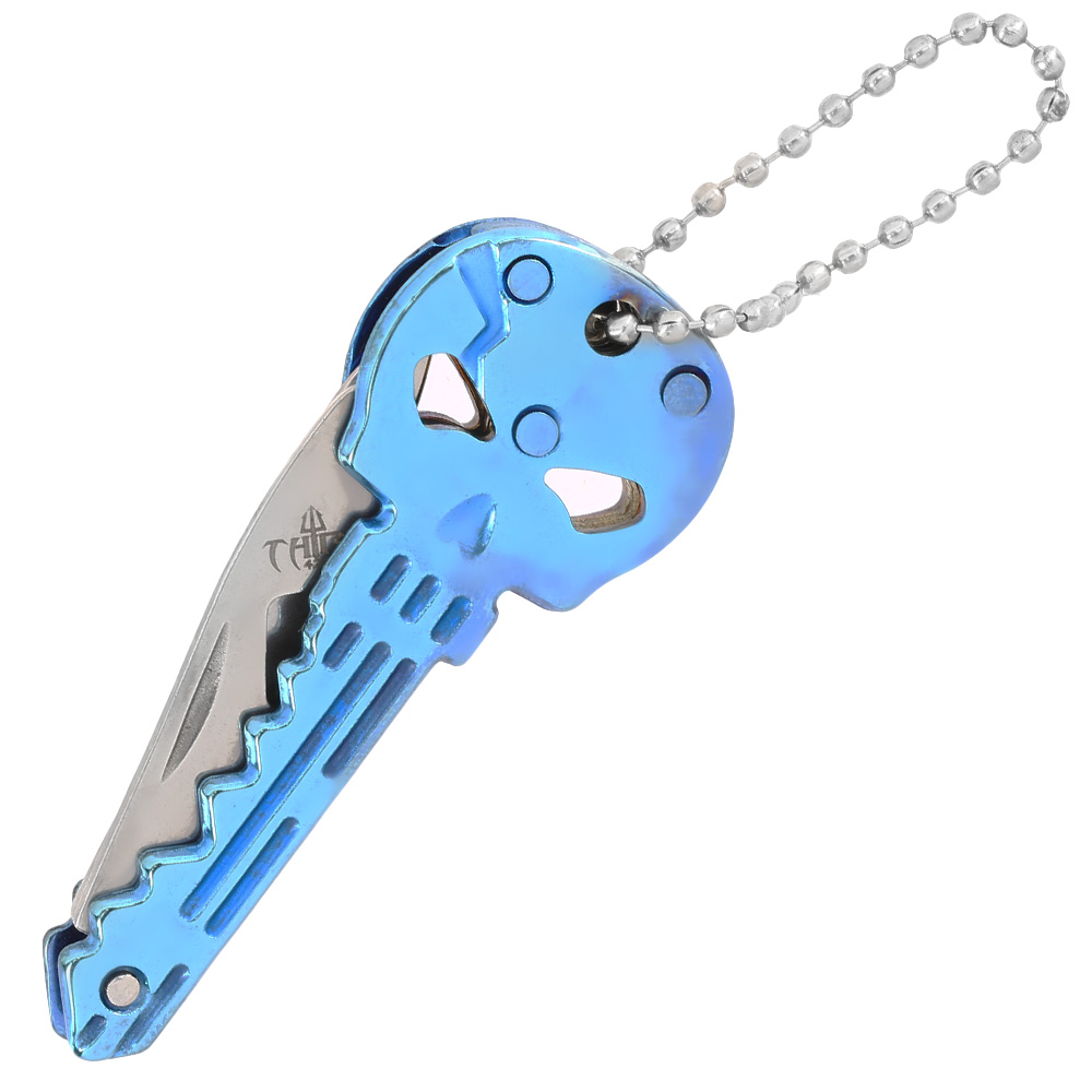 Schlsselanhnger Skull titanblau mit Messer und Flaschenffner Bild 3