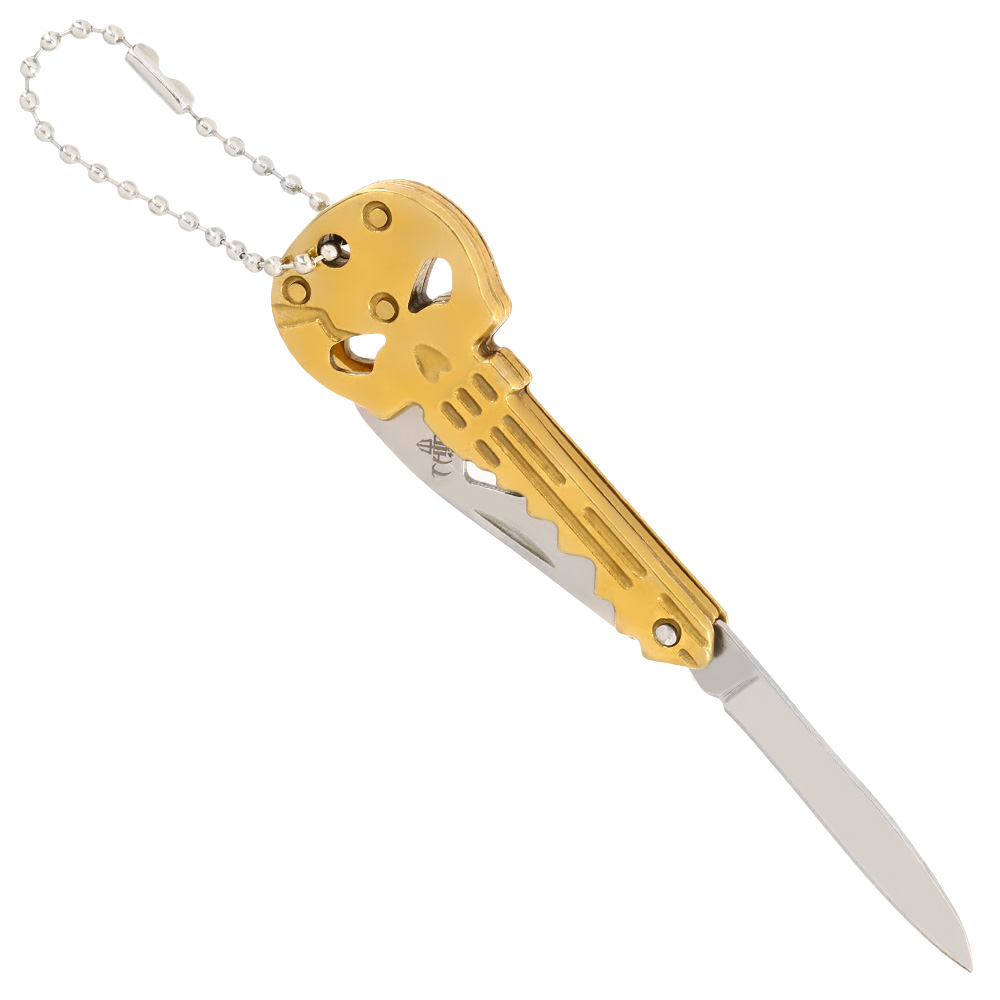 Schlsselanhnger Skull gold mit Messer und Flaschenffner Bild 1