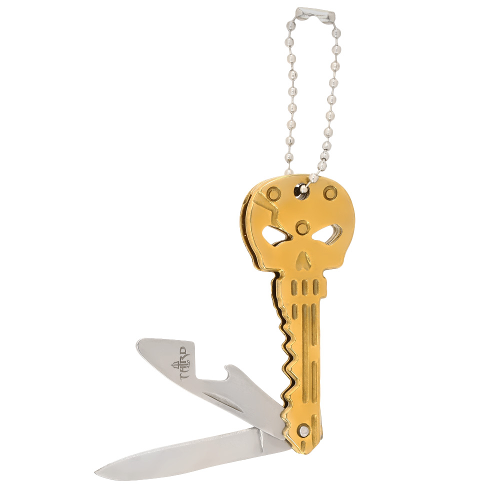 Schlsselanhnger Skull mit Messer und Flaschenffner gold Bild 2