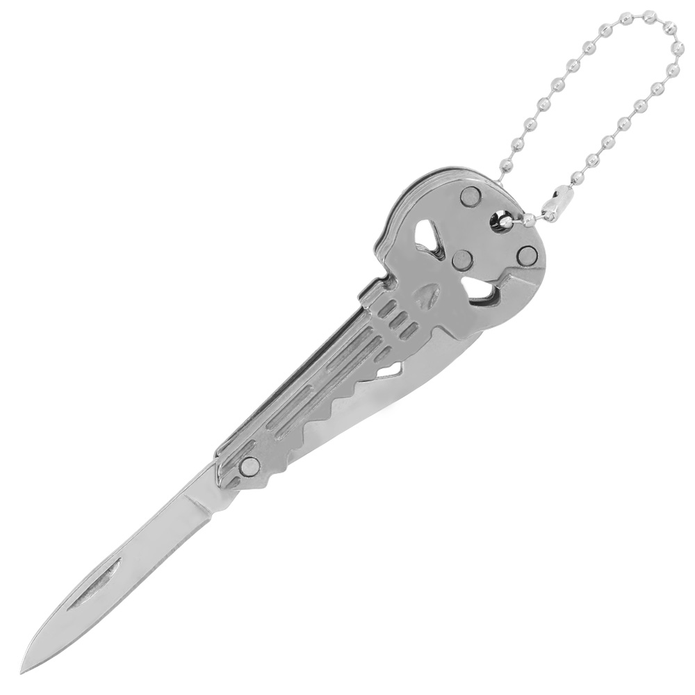 Schlsselanhnger Skull silber mit Messer und Flaschenffner