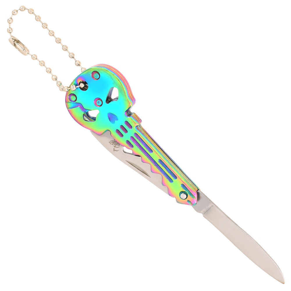 Schlsselanhnger Skull mit Messer und Flaschenffner rainbow Bild 1