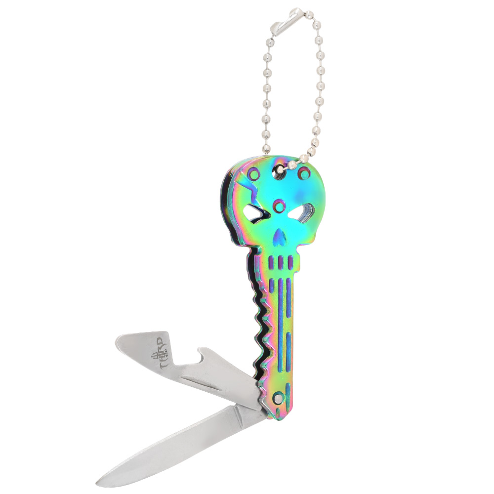 Schlsselanhnger Skull mit Messer und Flaschenffner rainbow Bild 2