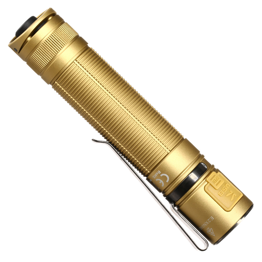 Klarus LED Taschenlampe E2 1600 Lumen Desert Tan  inkl. Handschlaufe, Aufbewahrungstasche und Gürtelclip Bild 1