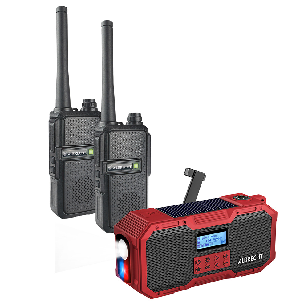 Notfallset PMR-Basic: 3 tlg. 2x robuste Funkgerte + Digitales Outdoor- und  Kurbelradio, DAB+ und UKW Empfang, inkl. Ladegerte