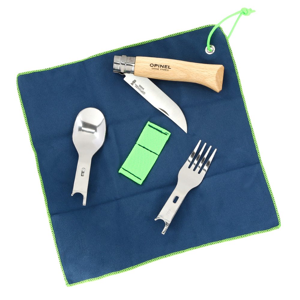 Opinel Picnic Plus 4-teilig Messer, Gabel, Lffel, Etui