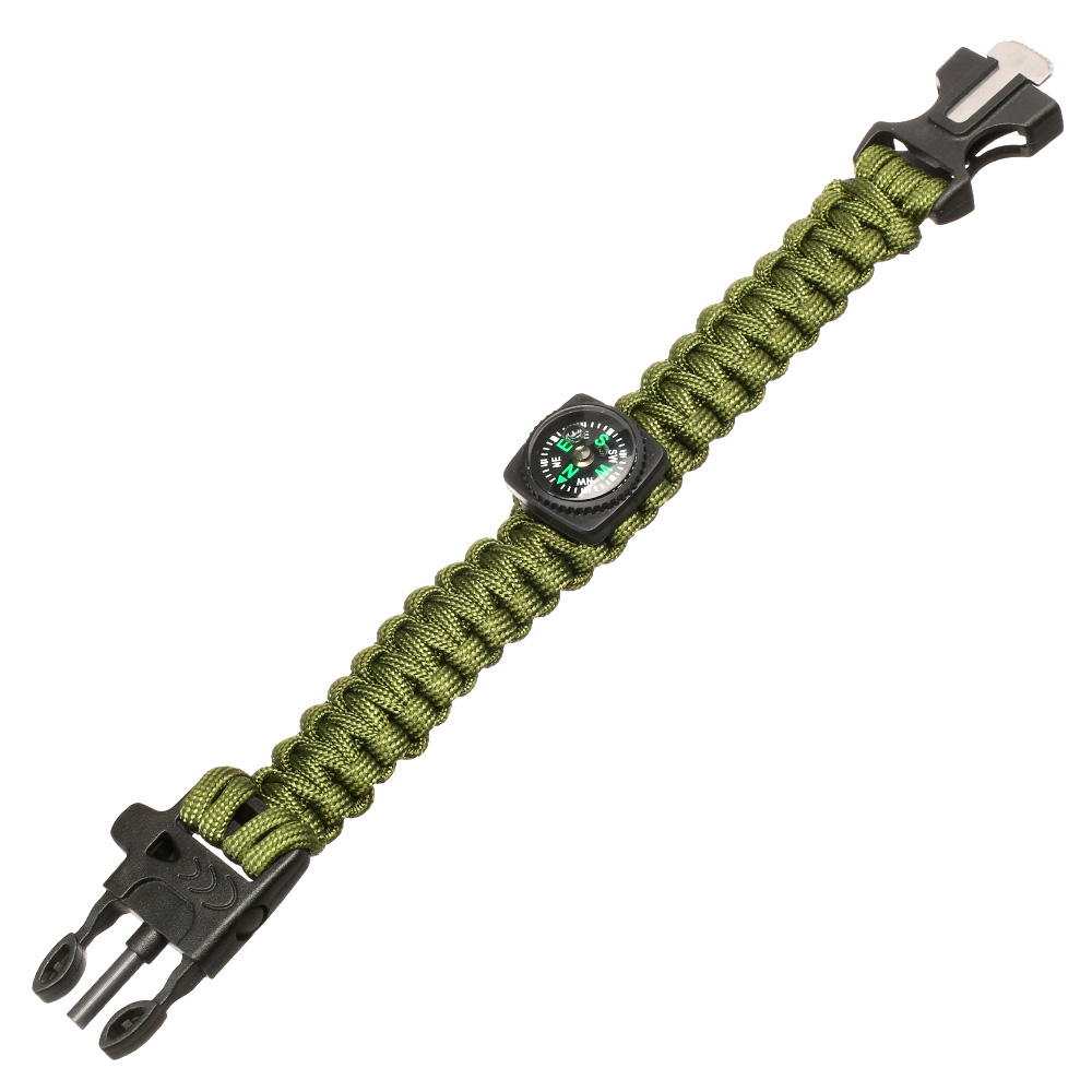 Survival Paracord Armband mit 5 Funktionen oliv Bild 1