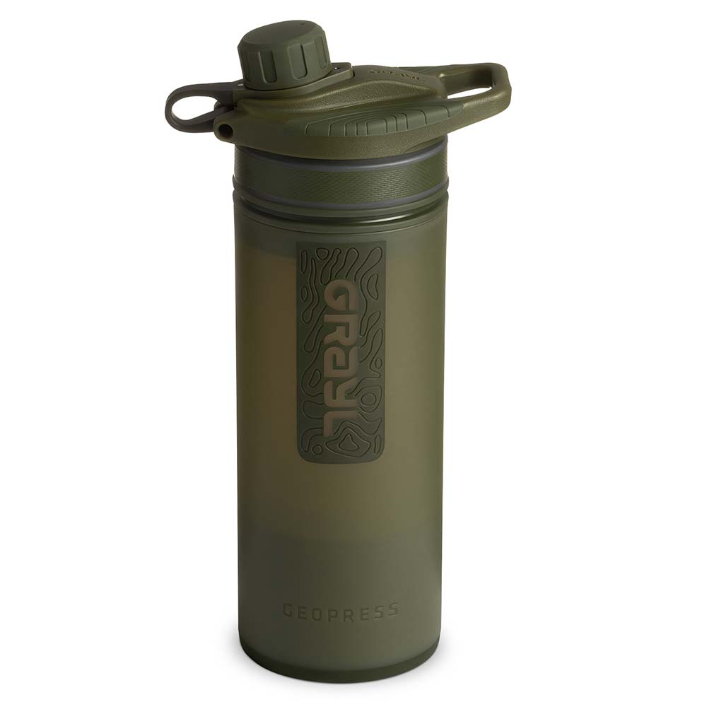 Grayl GeoPress Wasserfilter Trinkflasche 710 ml oliv drab - fr Wandern, Camping, Outdoor, Survival