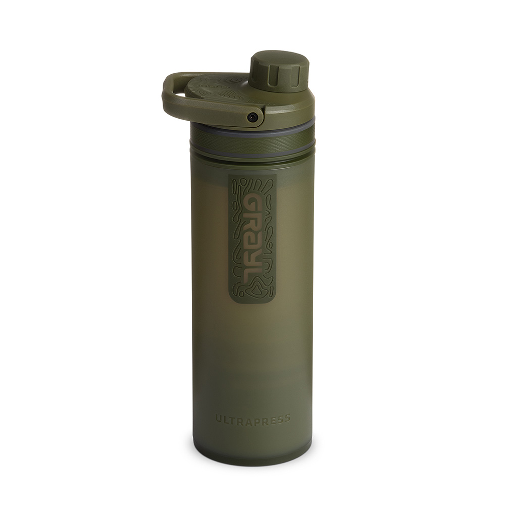 Grayl UltraPress Wasserfilter Trinkflasche 500 ml oliv drab - für Wandern, Camping, Outdoor, Survival
