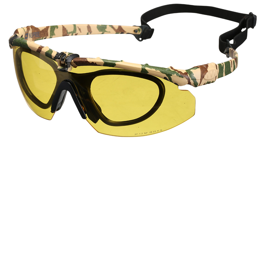 Nuprol Battle Pro Protective Airsoft Schutzbrille inkl. Brillenträgereinsatz camo / gelb