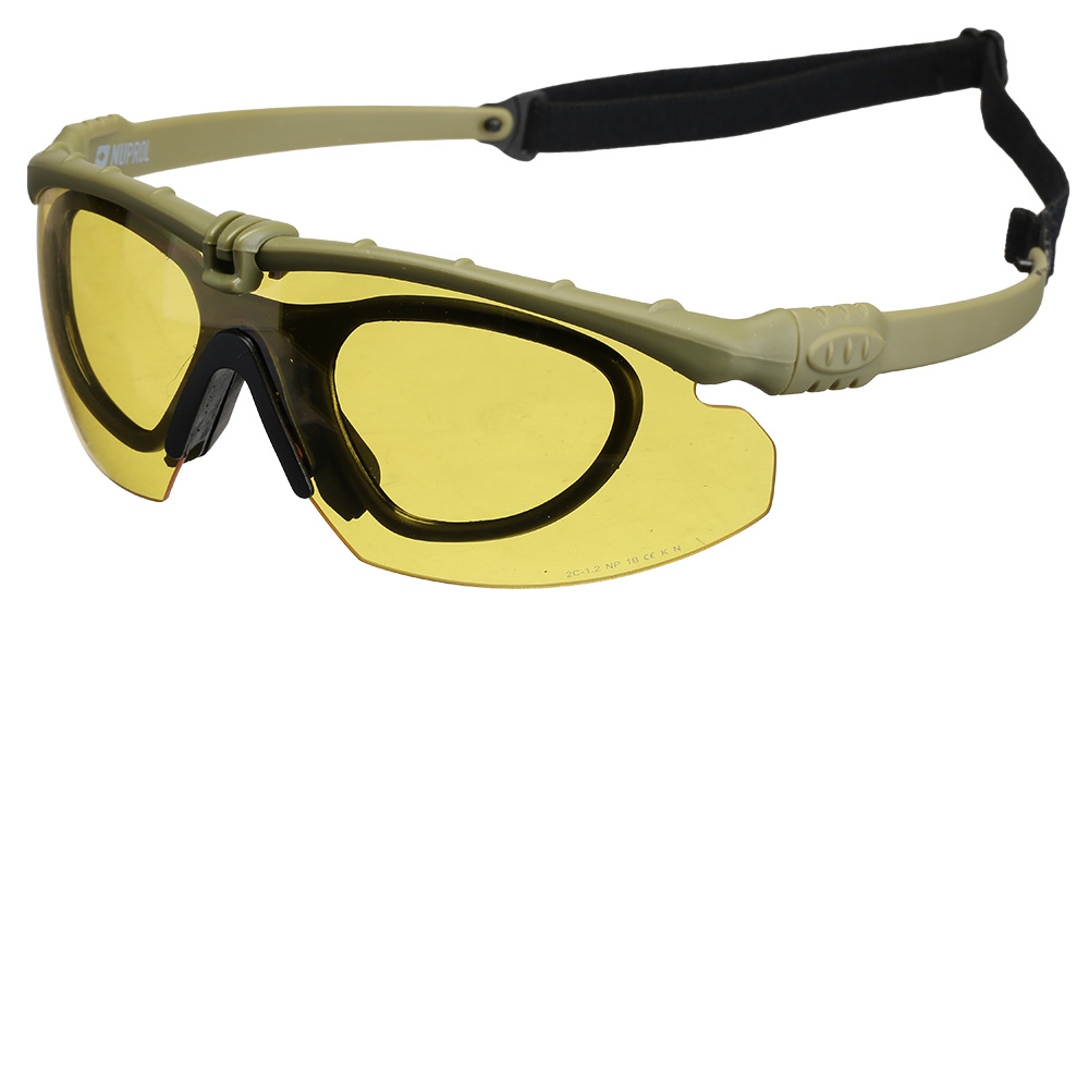 Nuprol Battle Pro Protective Airsoft Schutzbrille inkl. Brillenträgereinsatz oliv / gelb