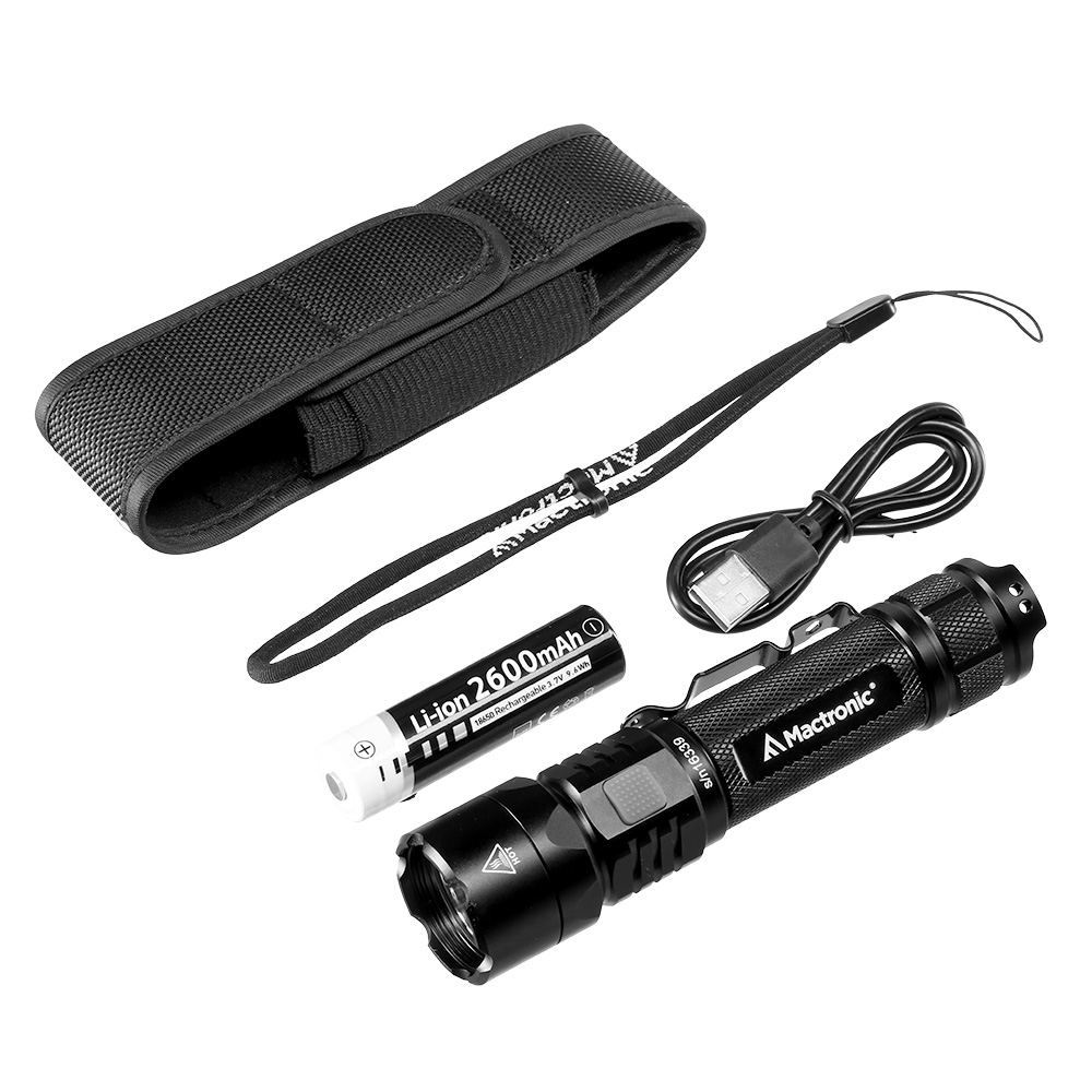 Mactronic LED Taschenlampe Black Eye 1100 Lumen schwarz inkl. Akku, Ladekabel, Handschlaufe, Grtelclip und Nylonholster Bild 4