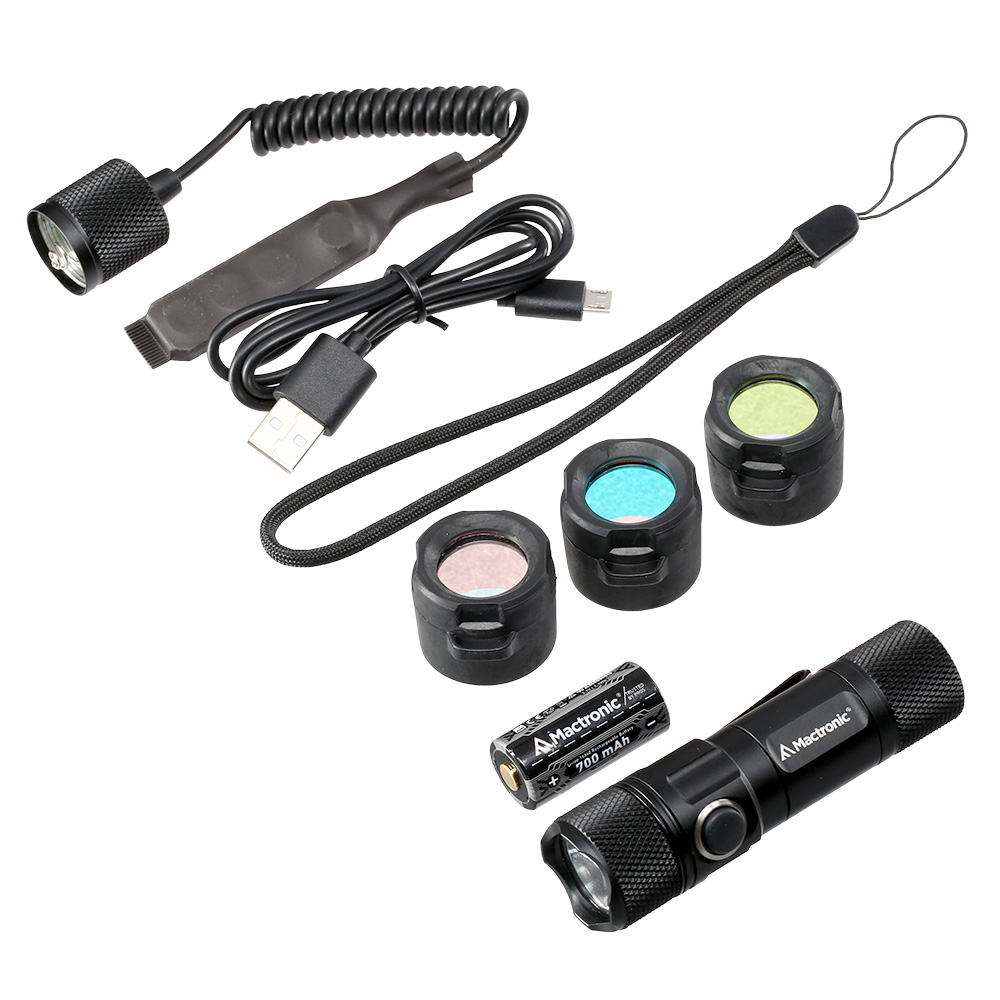 Mactronic LED Taschenlampe T-Force VR 1000 Lumen schwarz inkl. Ladekabel, 3 x Farbfilter, Kabelschalter und Lanyard Bild 1
