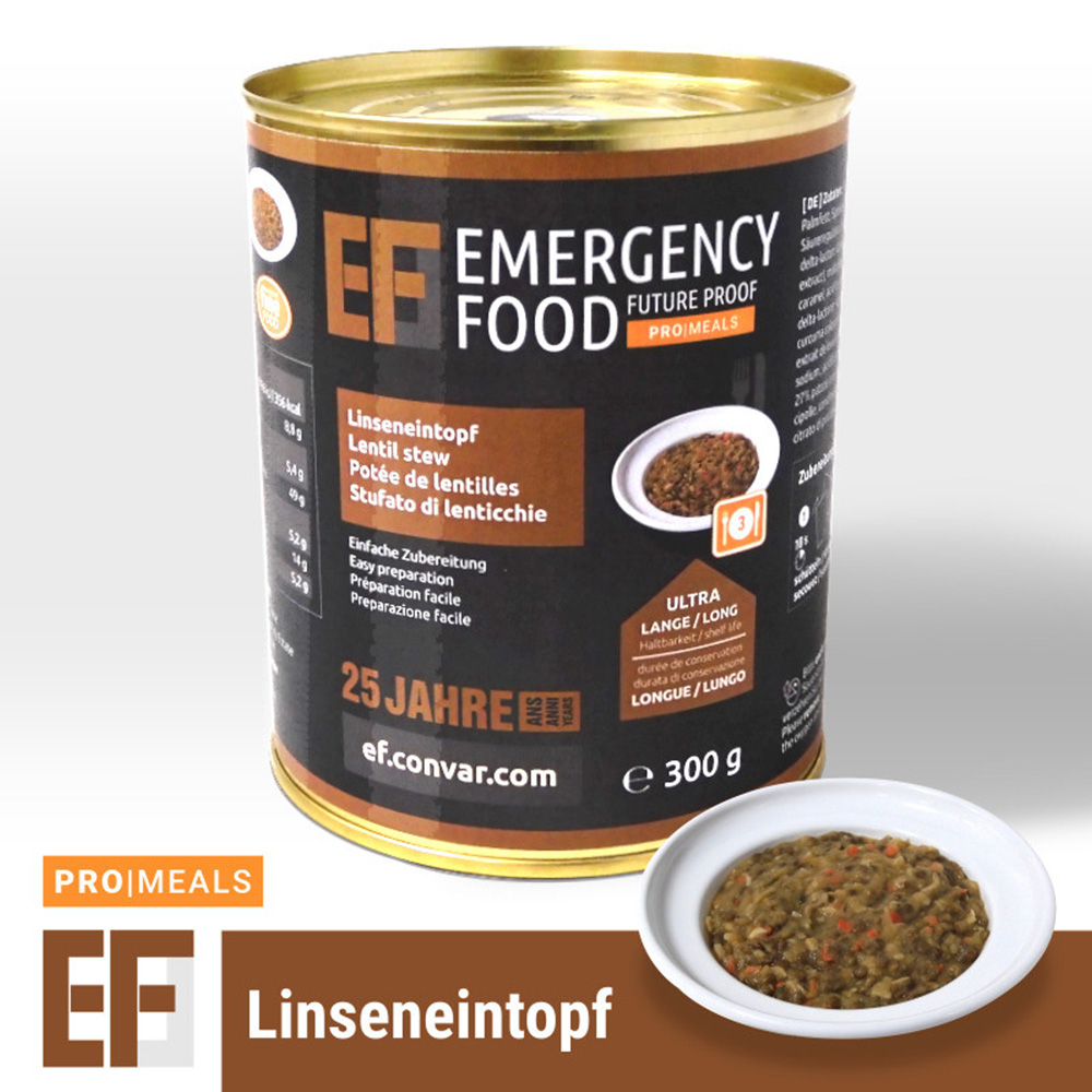 Emergency Food Pro Meals Notration Linseneintopf 300g Dose 3 Portionen